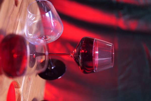 Wooden Wine Glass & Bottle Stand With 4 Glasses + 1 Bottle