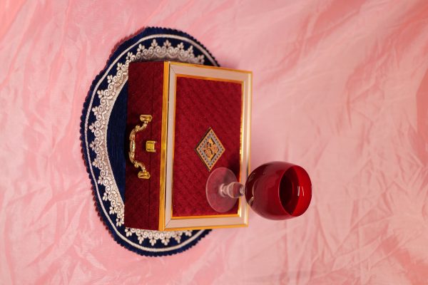 Red Velvet Royal Dryfruit Set With Red Wine Royal Glass Antique item 