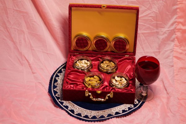 Red Velvet Royal Dryfruit Set With Red Wine Royal Glass Antique item 