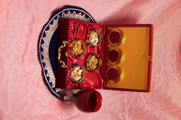 Red Velvet Royal Dryfruit Set With Red Wine Royal Glass Antique item 