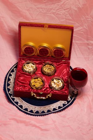 Red Velvet Royal Dryfruit Set With Red Wine Royal Glass Antique item 