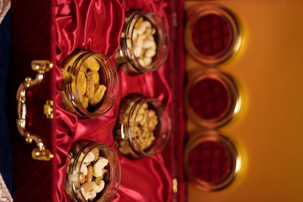 Red Velvet Royal Dryfruit Set With Red Wine Royal Glass Antique item 