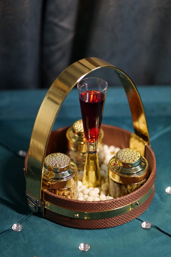 Basket Style Unique Dry Fruits Set With Champagne Glass Unique & Classy With Royal Touch 