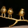 Three Birds Sitting On Branch Classy Metal Made Golden Eye Catchy Show Piece For Home Decor