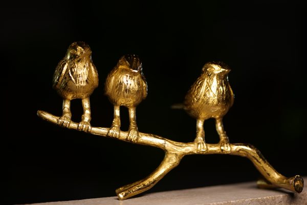 Three Birds Sitting On Branch Classy Metal Made Golden Eye Catchy Show Piece For Home Decor