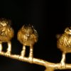 Three Birds Sitting On Branch Classy Metal Made Golden Eye Catchy Show Piece For Home Decor