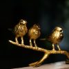 Three Birds Sitting On Branch Classy Metal Made Golden Eye Catchy Show Piece For Home Decor
