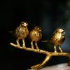 Three Birds Sitting On Branch Classy Metal Made Golden Eye Catchy Show Piece For Home Decor
