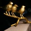 Three Birds Sitting On Branch Classy Metal Made Golden Eye Catchy Show Piece For Home Decor