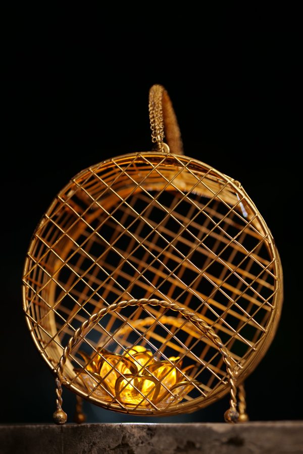 Basket Hanging  Lamp  Golden Colour Metal Made 