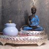 God Buddha Mini Statue With Silver Metal Made Mini Boul & Big Sized Silver Metal Made Trey
