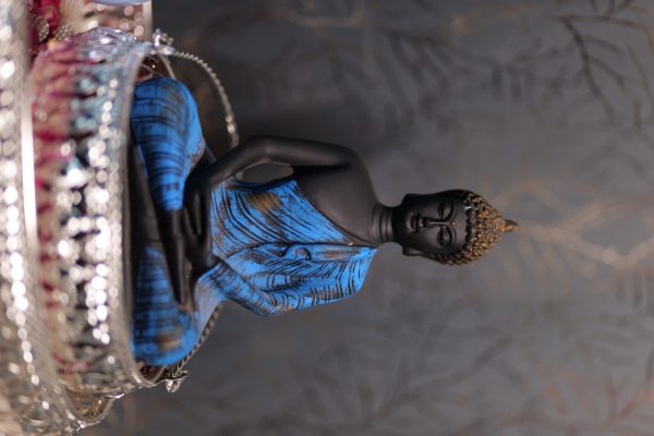 God Buddha Mini Statue With Silver Metal Made Mini Boul & Big Sized Silver Metal Made Trey
