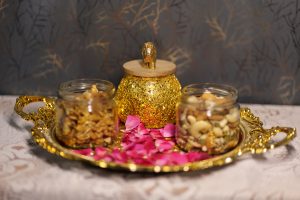 Dry Fruits Set With Golden Traditional Trey (Fiber Made)