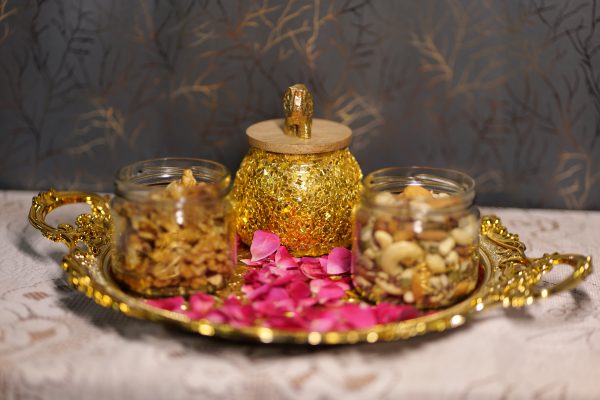 Dry Fruits Set With Golden Traditional Trey (Fiber Made)