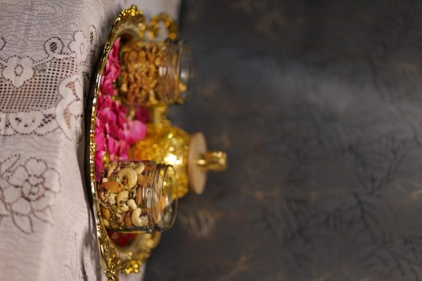 Dry Fruits Set With Golden Traditional Trey (Fiber Made)